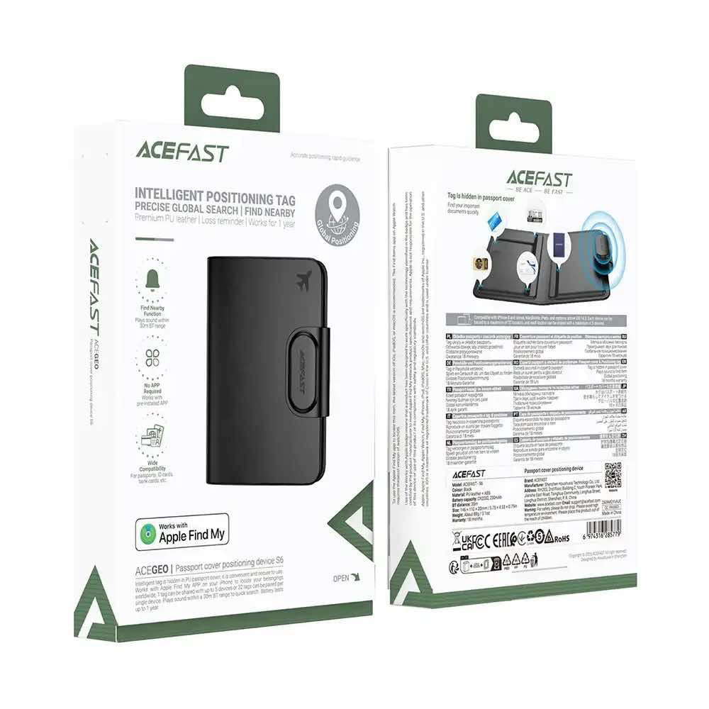 Acefast SmartTag Passport S6 az iOS sorozathoz, Fekete