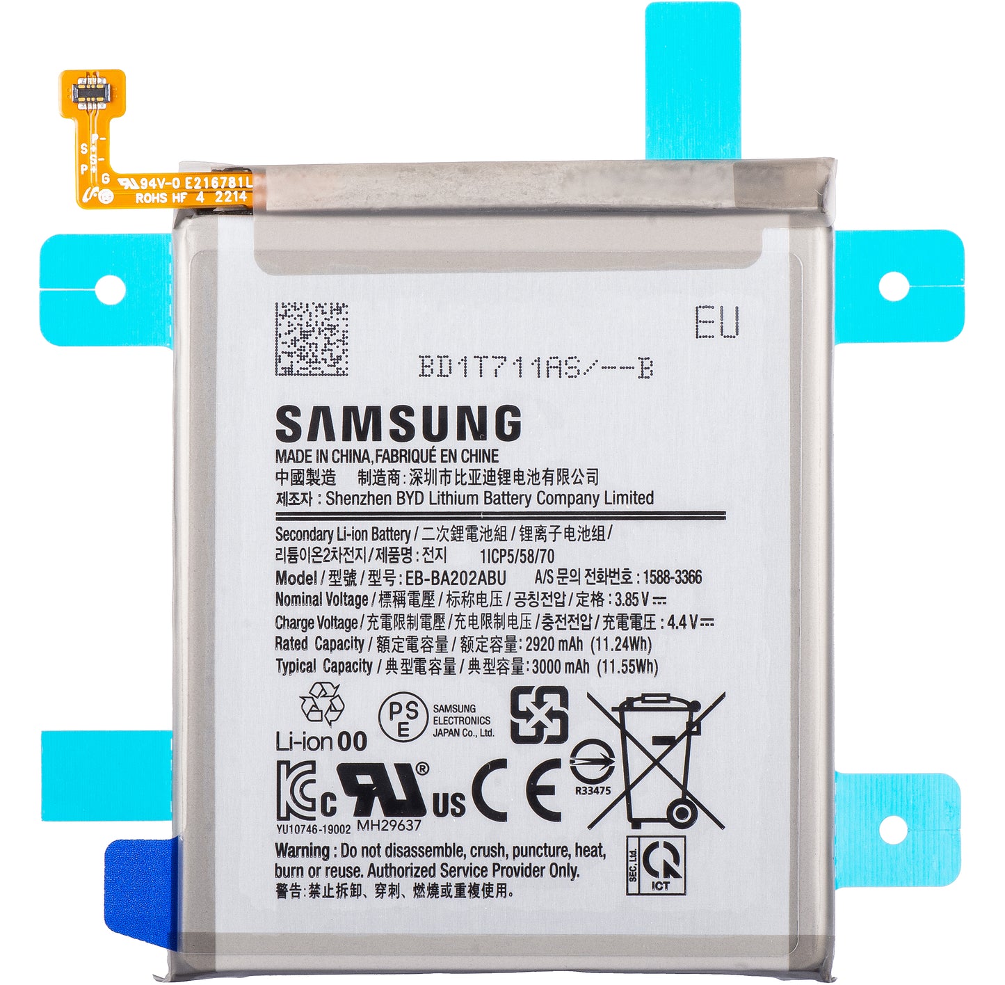 Akkumulátor Samsung Galaxy Galaxy A10e A102 / A20e A202, EB-BA202ABU, szervizcsomag GH82-20188A