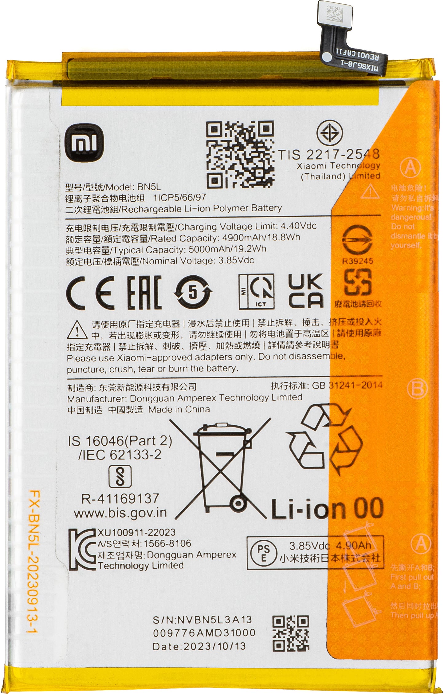 Xiaomi Redmi 12C akkumulátor, BN5L, Service Pack 1330101000102B