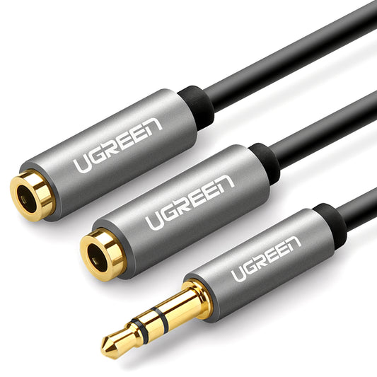 Audio Splitter Adapter 3.5mm - 2 x 3.5mm UGREEN AV123 2in1, 0.2m, Szürke