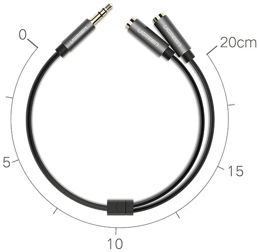 Audio Splitter Adapter 3.5mm - 2 x 3.5mm UGREEN AV123 2in1, 0.2m, Szürke