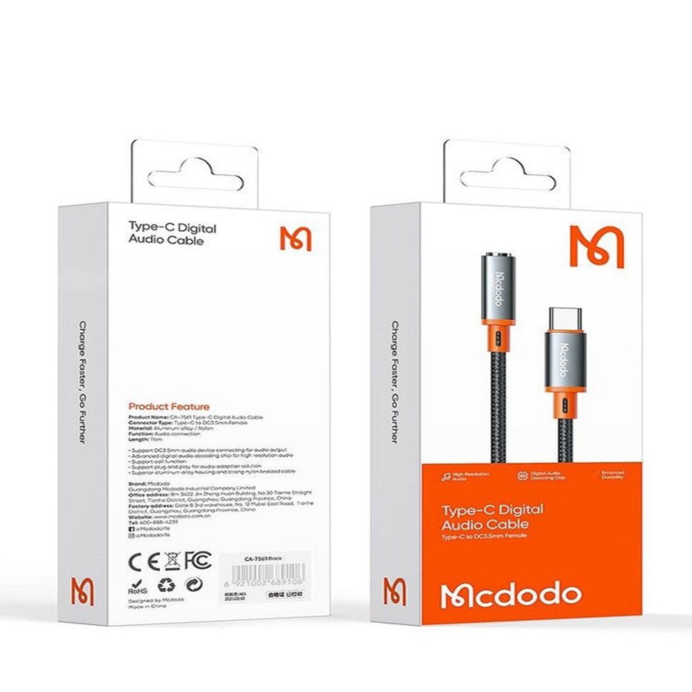 USB-C - 3.5mm McDodo CA-7561 Audio Adapter, Fekete