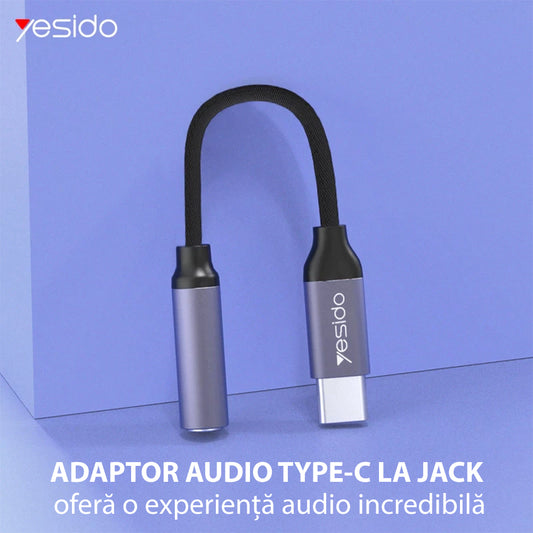 USB-C - 3.5mm Yesido YAU19 audio adapter, Fekete