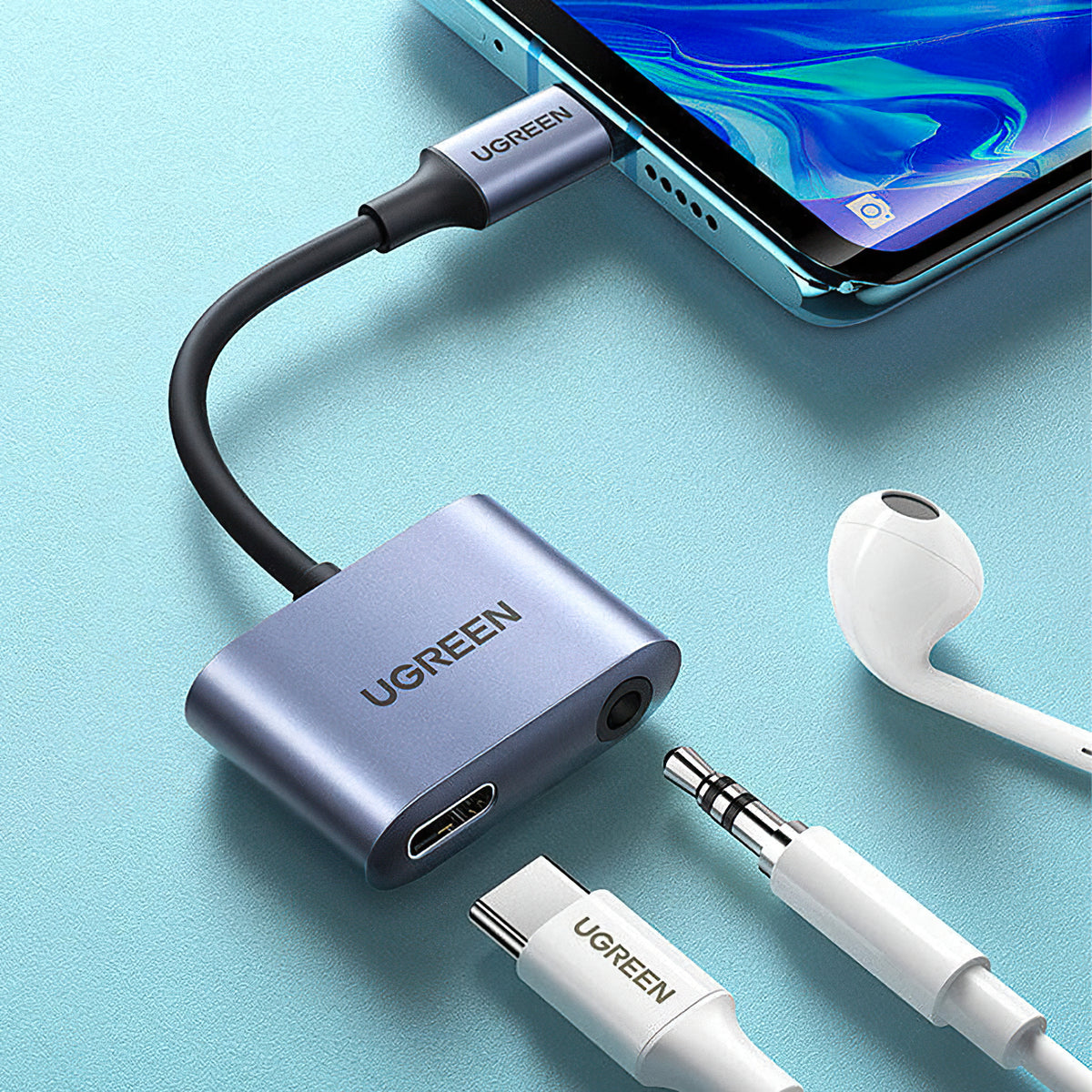 USB-C - 3,5 mm / USB-C UGREEN CM231 audio adapter, szürke