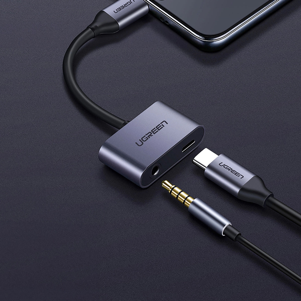 USB-C - 3,5 mm / USB-C UGREEN CM193 Audio Adapter, Szürke