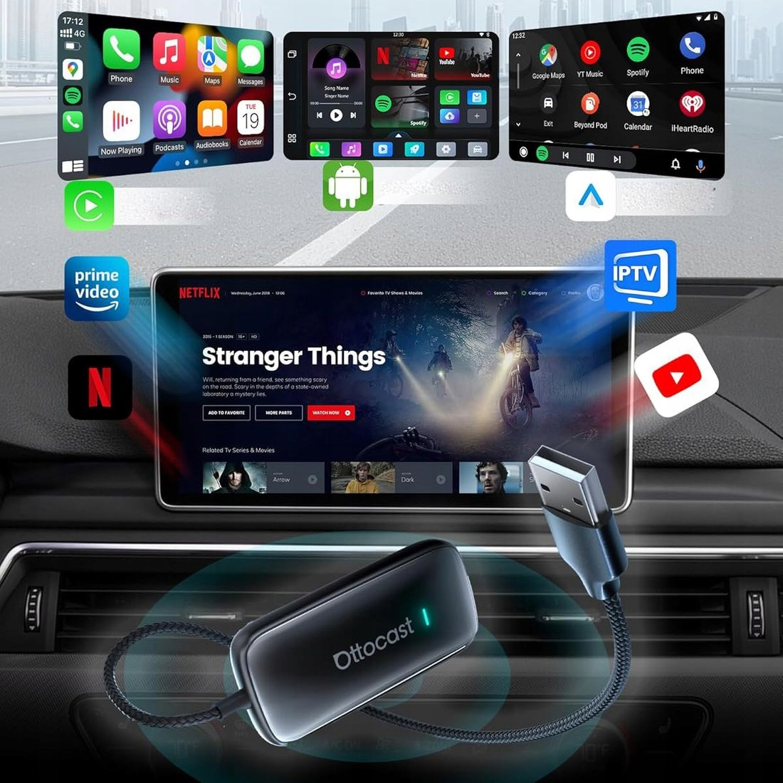 Carplay / Android Auto vezeték nélküli Ottocast Play2Video Ultra adapter Apple iPhone / Android sorozathoz CA515-T