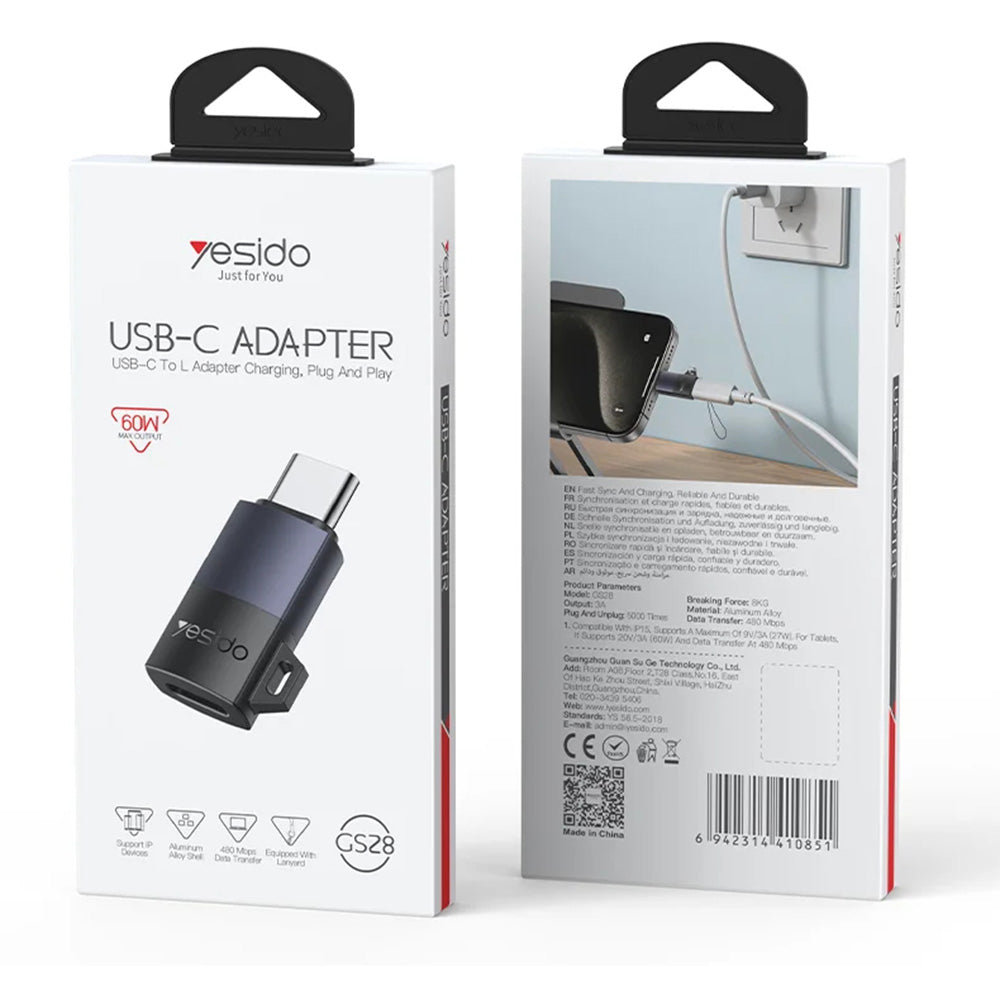 Adat és Töltés Átalakító Lightning - USB-C Yesido GS28, Szürke