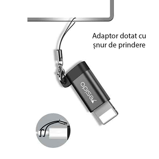 Adat és Töltés microUSB - Lightning Yesido GS05, Fekete