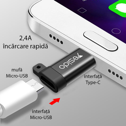 Adat és Töltés Adapter microUSB - USB-C Yesido GS04, Fekete