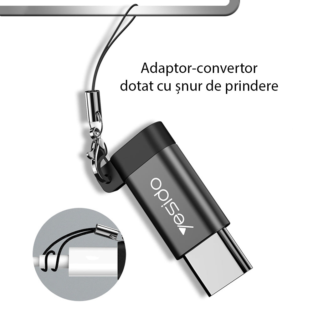Adat és Töltés Adapter microUSB - USB-C Yesido GS04, Fekete