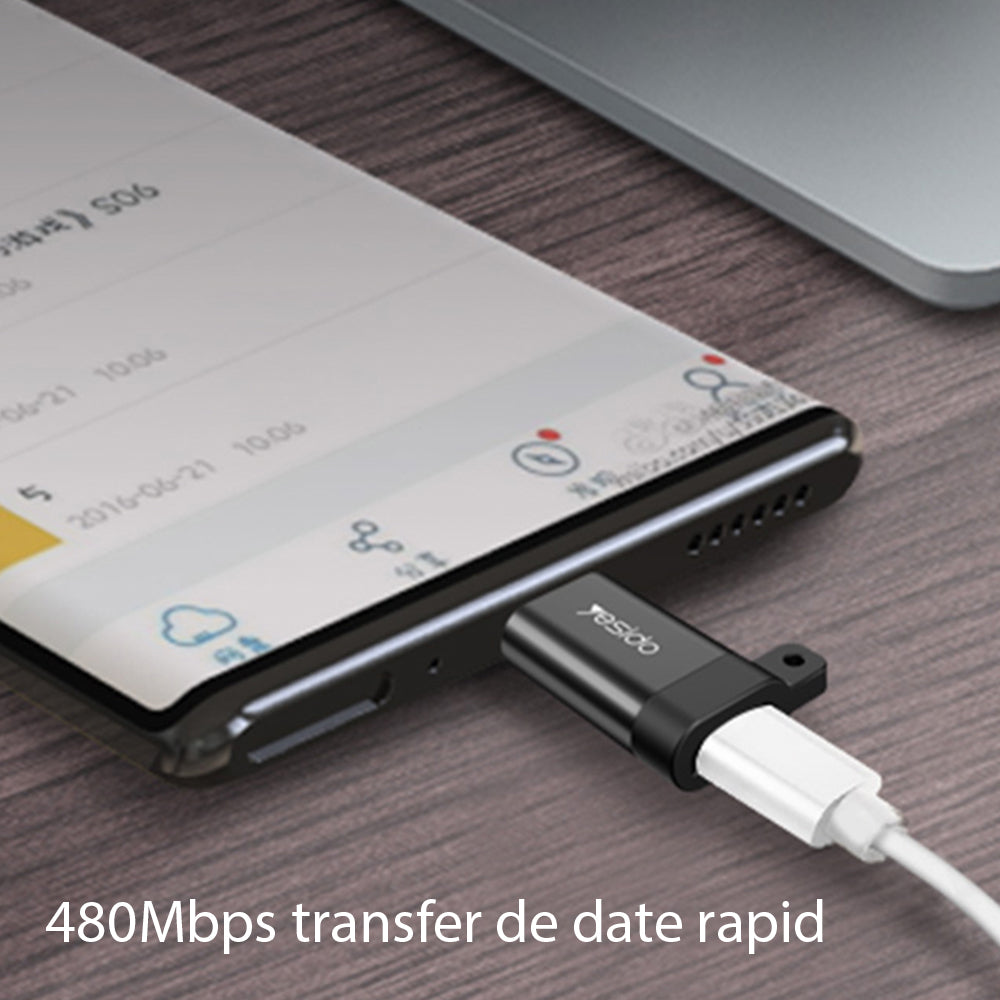 Adat és Töltés Adapter microUSB - USB-C Yesido GS04, Fekete