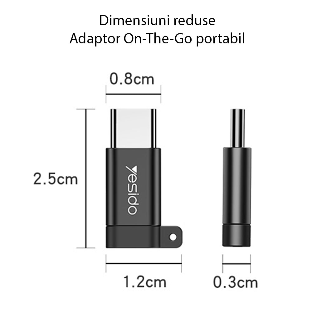 Adat és Töltés Adapter microUSB - USB-C Yesido GS04, Fekete