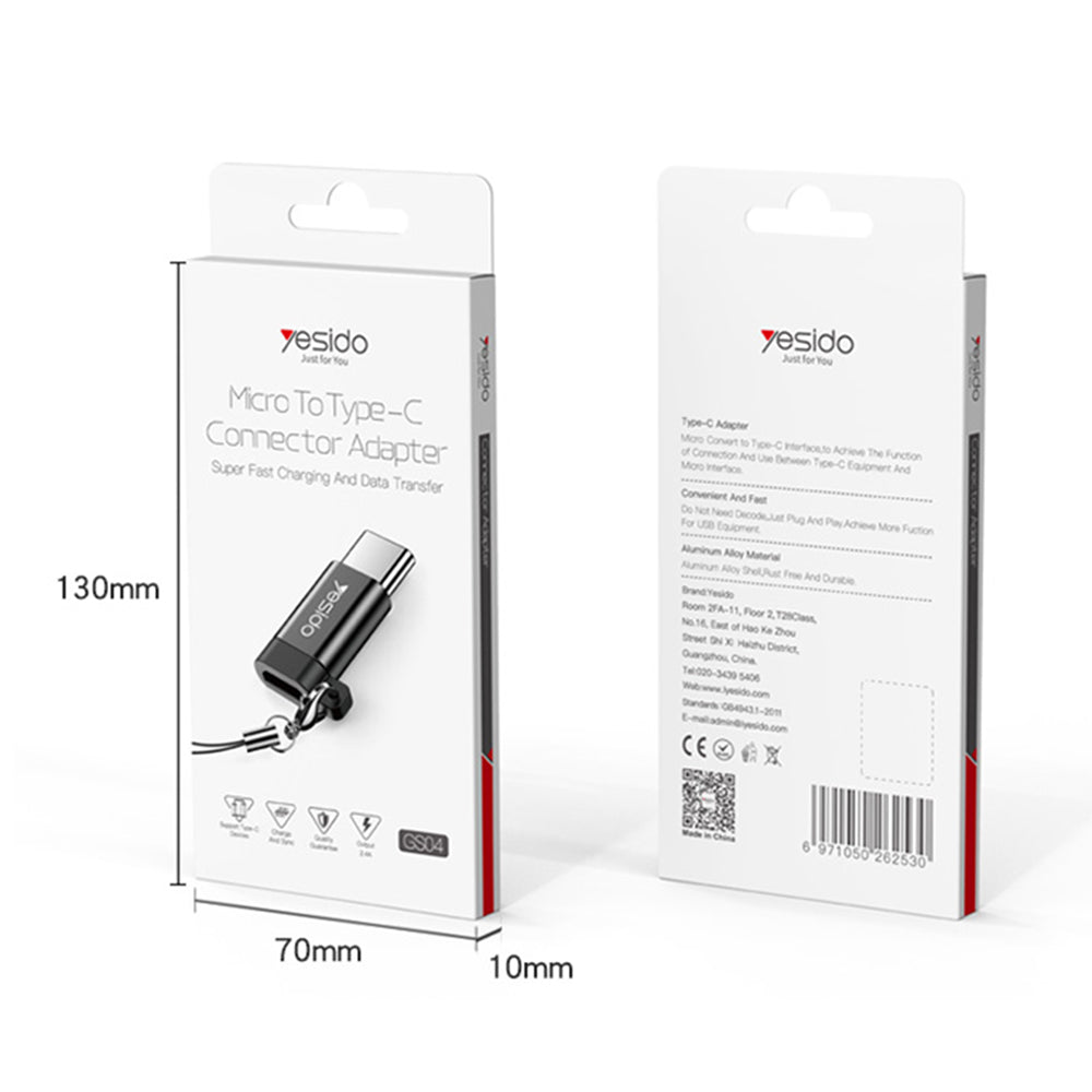 Adat és Töltés Adapter microUSB - USB-C Yesido GS04, Fekete