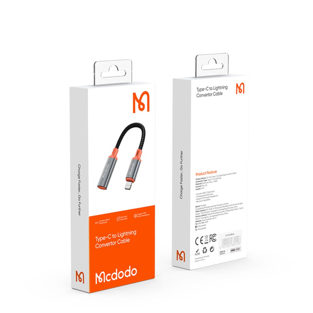 USB-C - Lightning McDodo CA-1440 Adat és Töltő Adapter, Fekete