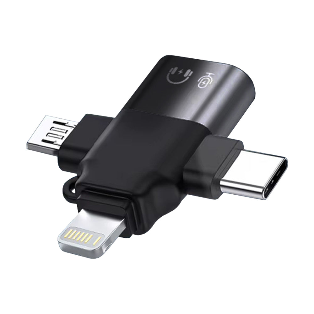 OTG Lightning / microUSB / USB-C - USB-A Techsuit A17 SoundVoltX adapter, Fekete