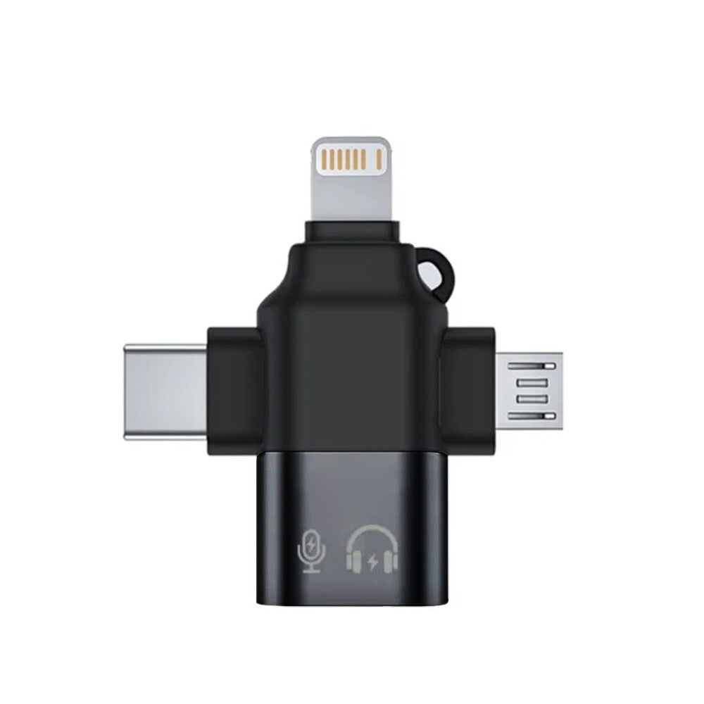 OTG Lightning / microUSB / USB-C - USB-A Techsuit A17 SoundVoltX adapter, Fekete