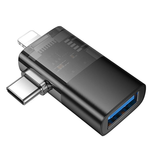 OTG adapter Lightning / USB-C - USB-A HOCO UA36E, Fekete