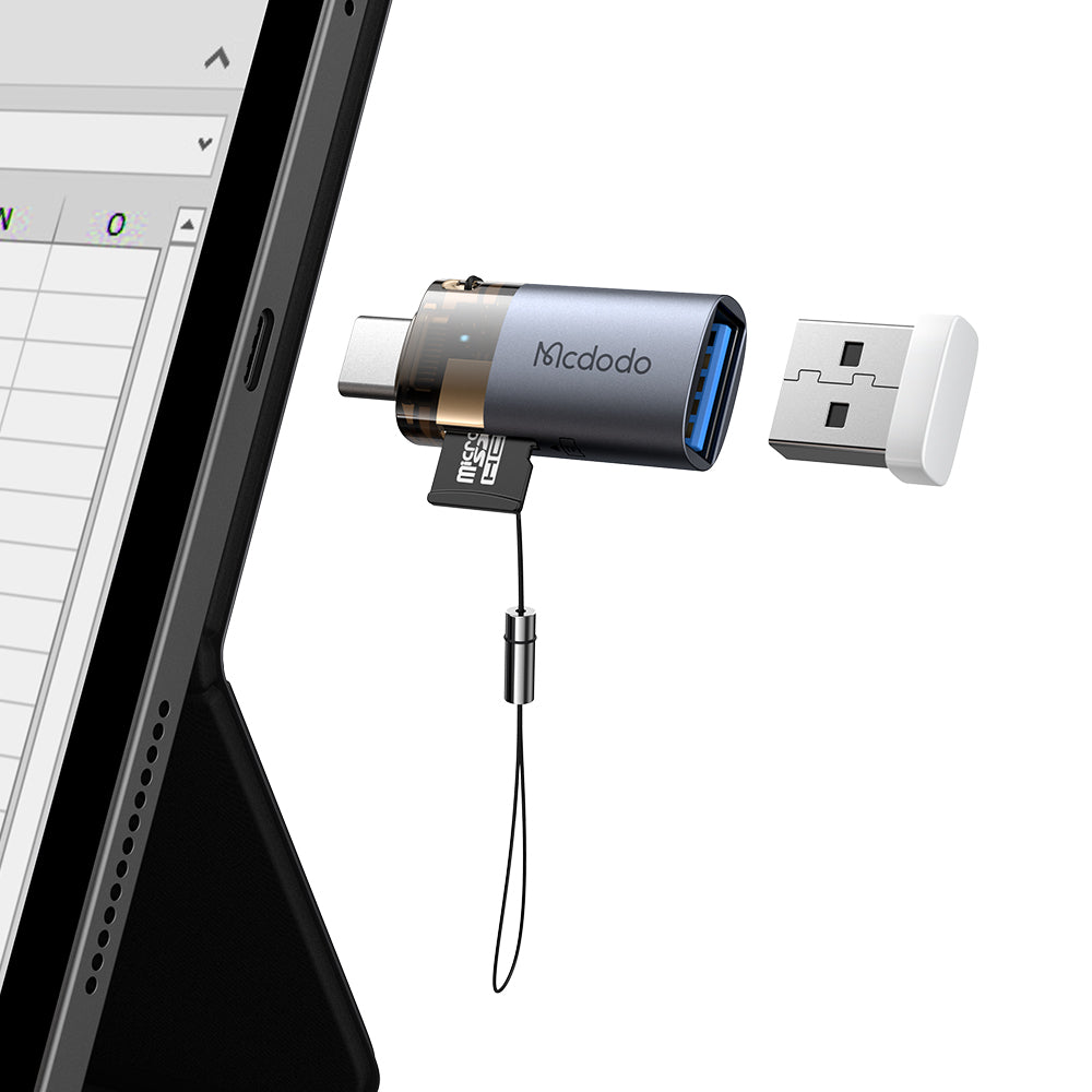 USB-C McDodo OT-7600 kártyaolvasó, USB-A (OTG) - microSD, Fekete