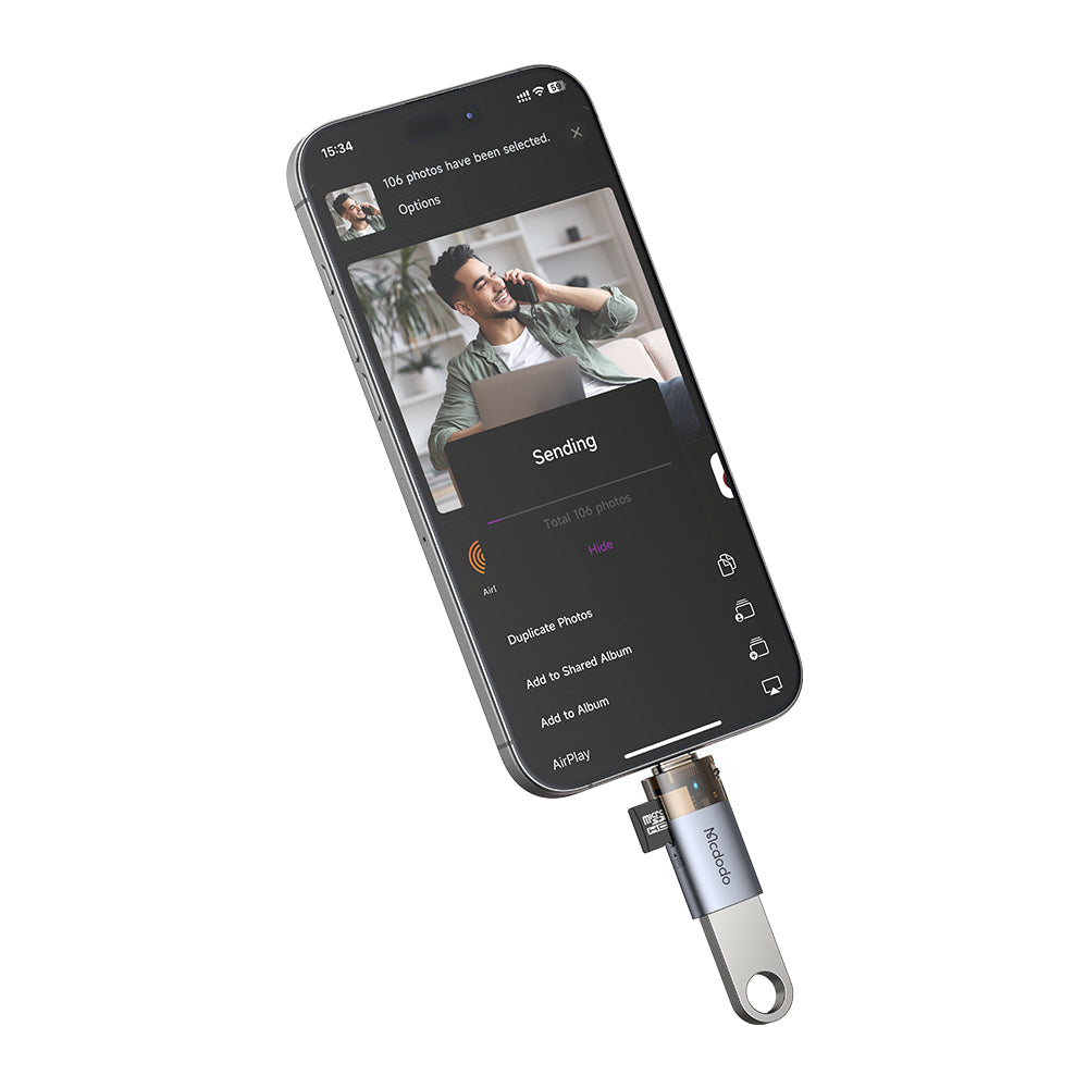 USB-C McDodo OT-7600 kártyaolvasó, USB-A (OTG) - microSD, Fekete
