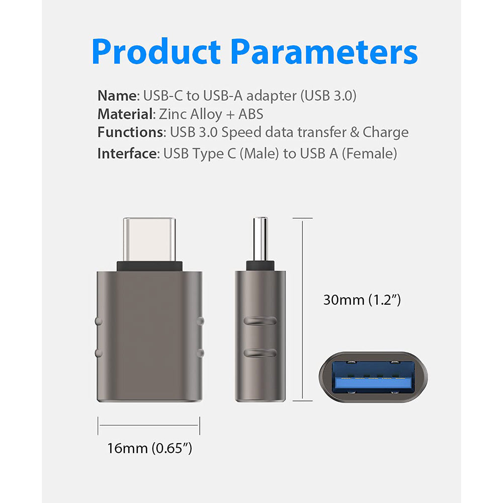 OTG USB-C - USB-A Techsuit A10 SlateVolt adapter, Szürke