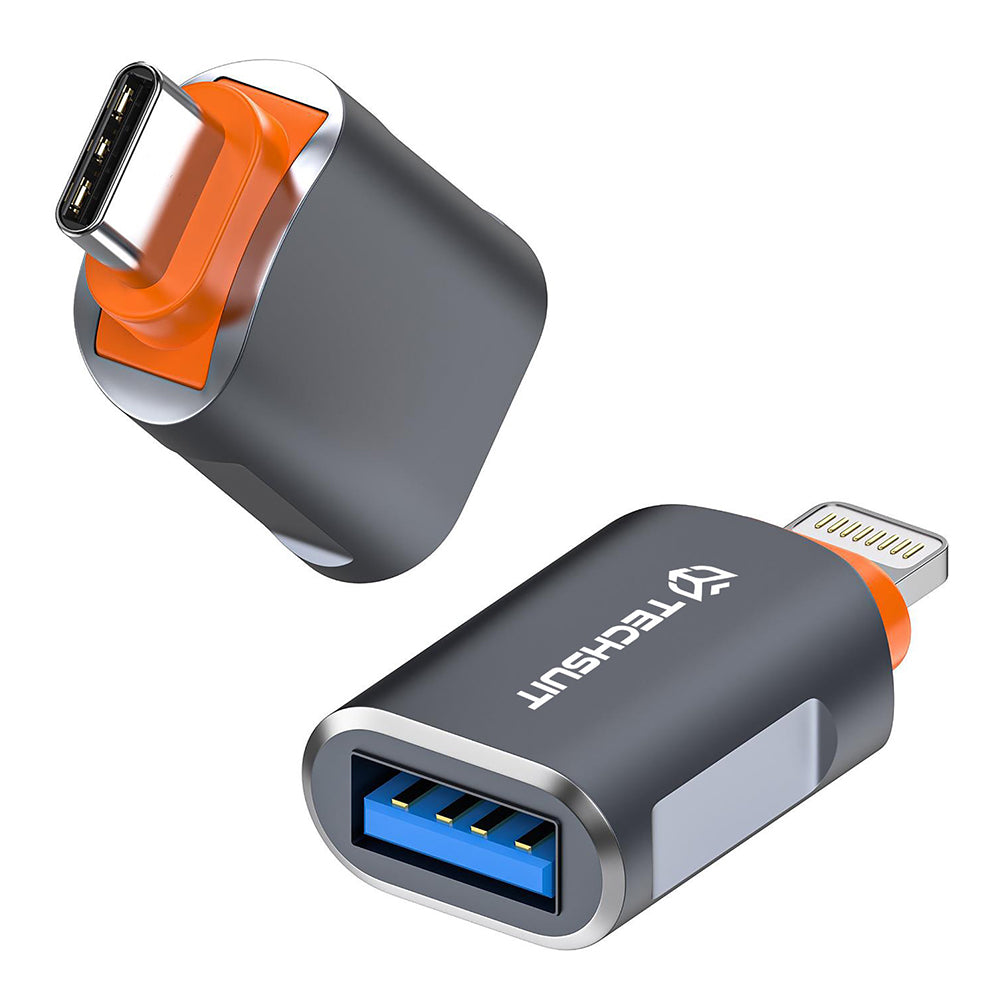 OTG USB-C - USB-A Techsuit A9 SlateVolt adapter, Szürke Narancssárga