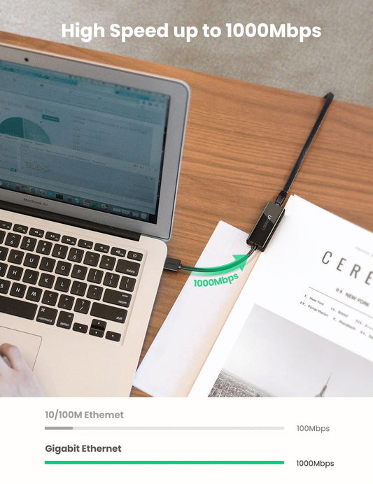UGREEN CR111 hálózati kártya, RJ45, USB 3.0, Fekete
