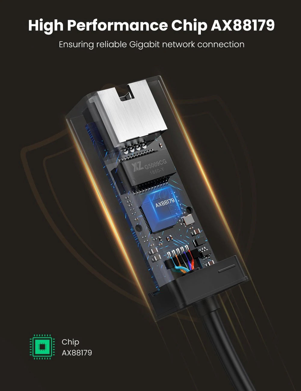 UGREEN CR111 hálózati kártya, RJ45, USB 3.0, Fekete