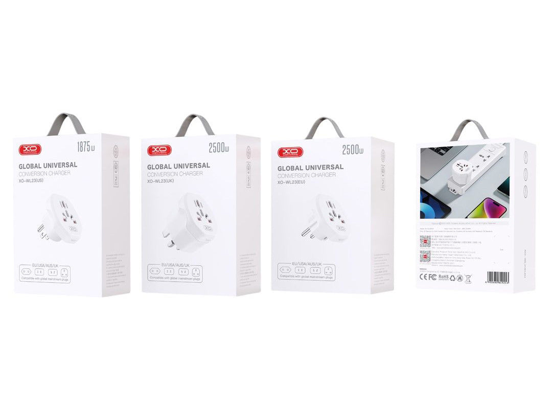 Hálózati adapter XO Design WL23 US / UK / AU / AU / FI / CN - Európa, Fehér