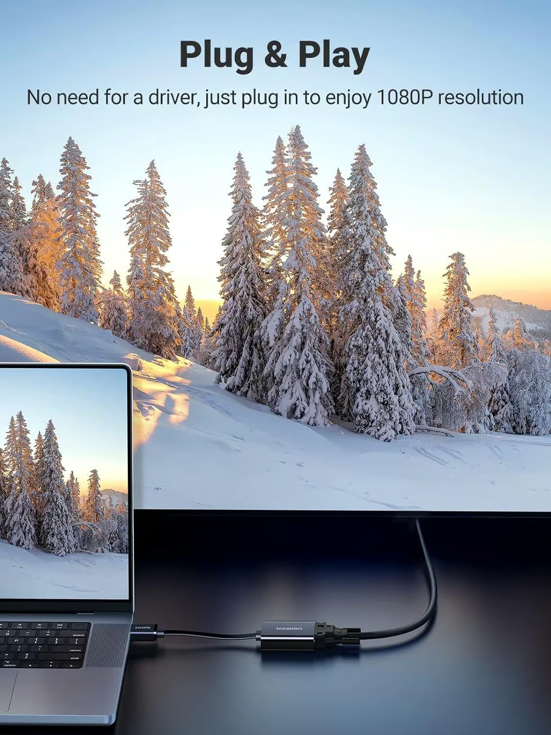 UGREEN CM611 (90813) videó átalakító, HDMI - VGA, 1080P, fekete
