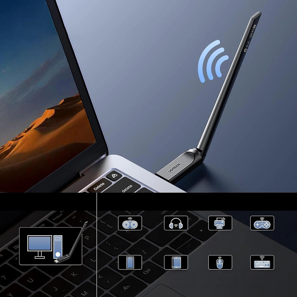UGREEN AX900 (75109) vezeték nélküli adapter, Dual Band, Wi-Fi 6, 600Mbps, Fekete