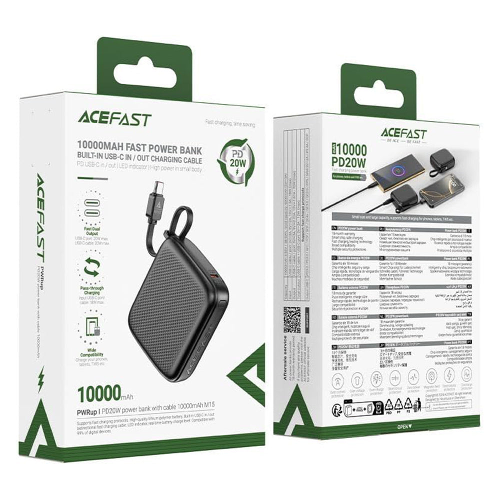 Külső akkumulátor Acefast M15, 10000mAh, 20W, PD, 2 x USB-C, Fekete