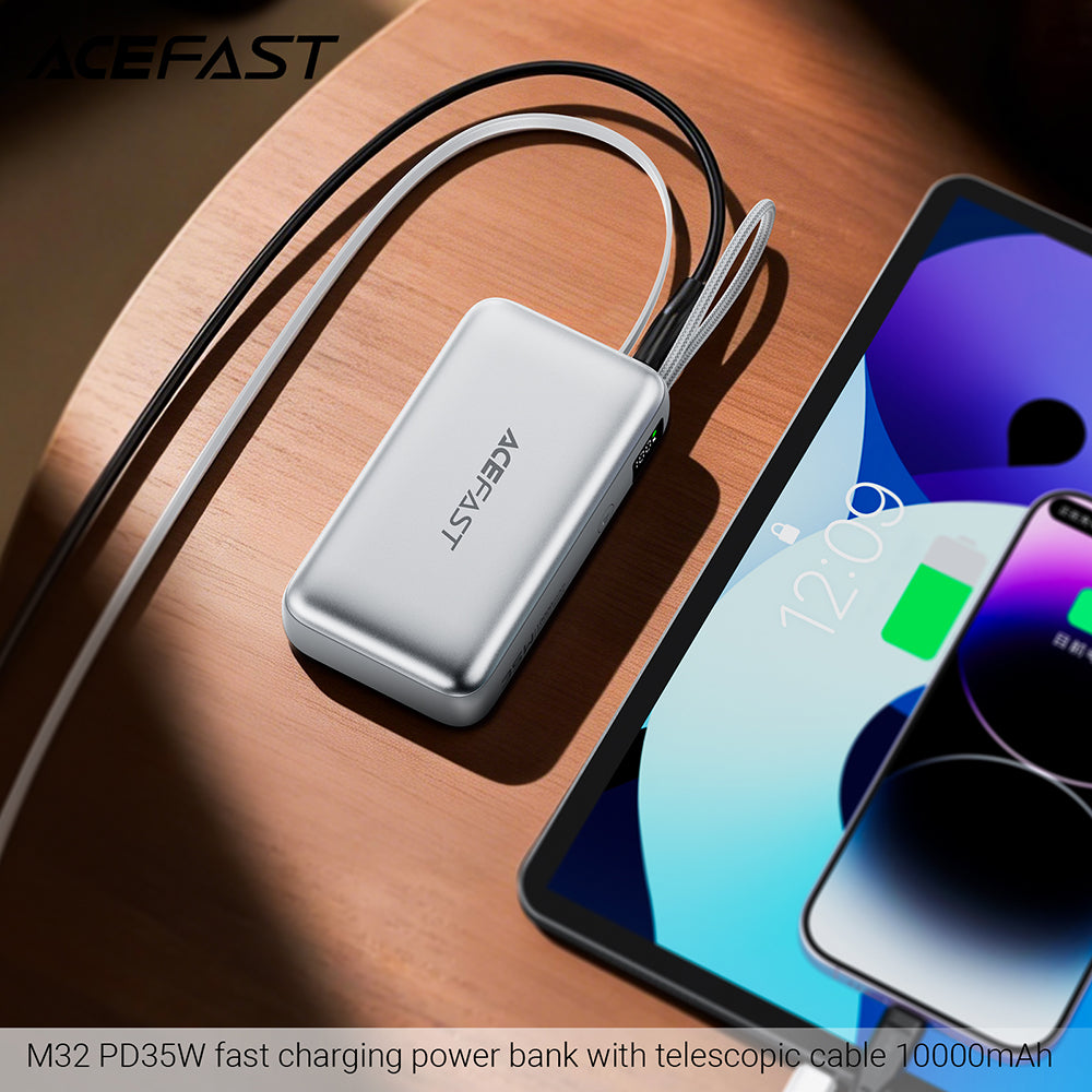 Külső akkumulátor Acefast M32, 10000mAh, 35W, PD, 2 x USB-C, Ezüst