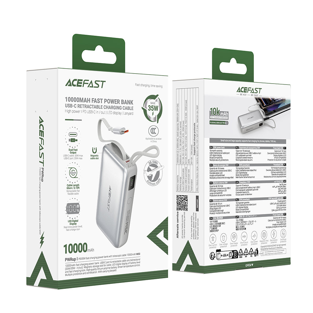 Külső akkumulátor Acefast M32, 10000mAh, 35W, PD, 2 x USB-C, Ezüst