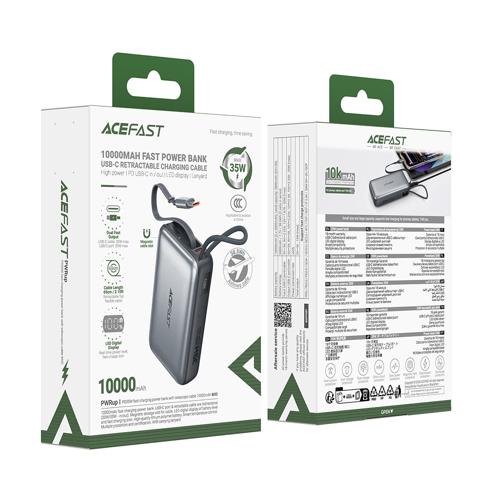 Külső akkumulátor Acefast M32, 10000mAh, 35W, PD, 2 x USB-C, Szürke