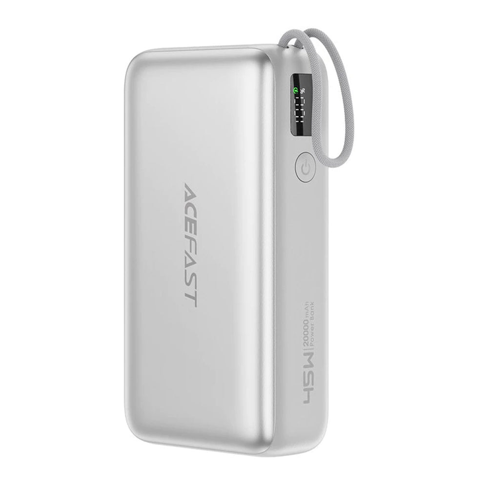 Külső akkumulátor Acefast M34, 20000mAh, 45W, QC + PD, 1 x USB-A - 2 x USB-C, Ezüst