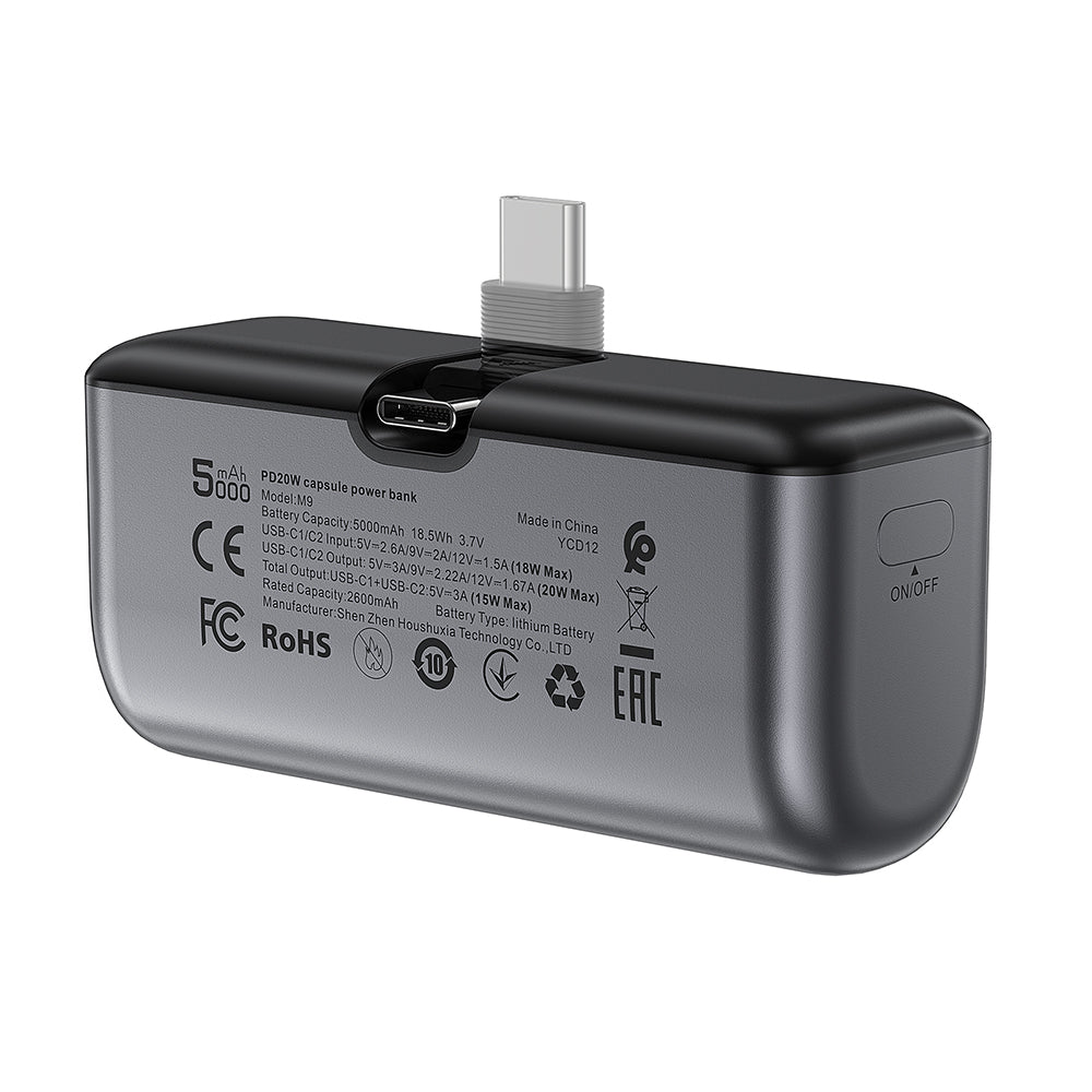 Acefast M9 külső akkumulátor, 5000mAh, 20W, PD, 2 x USB-C, fekete