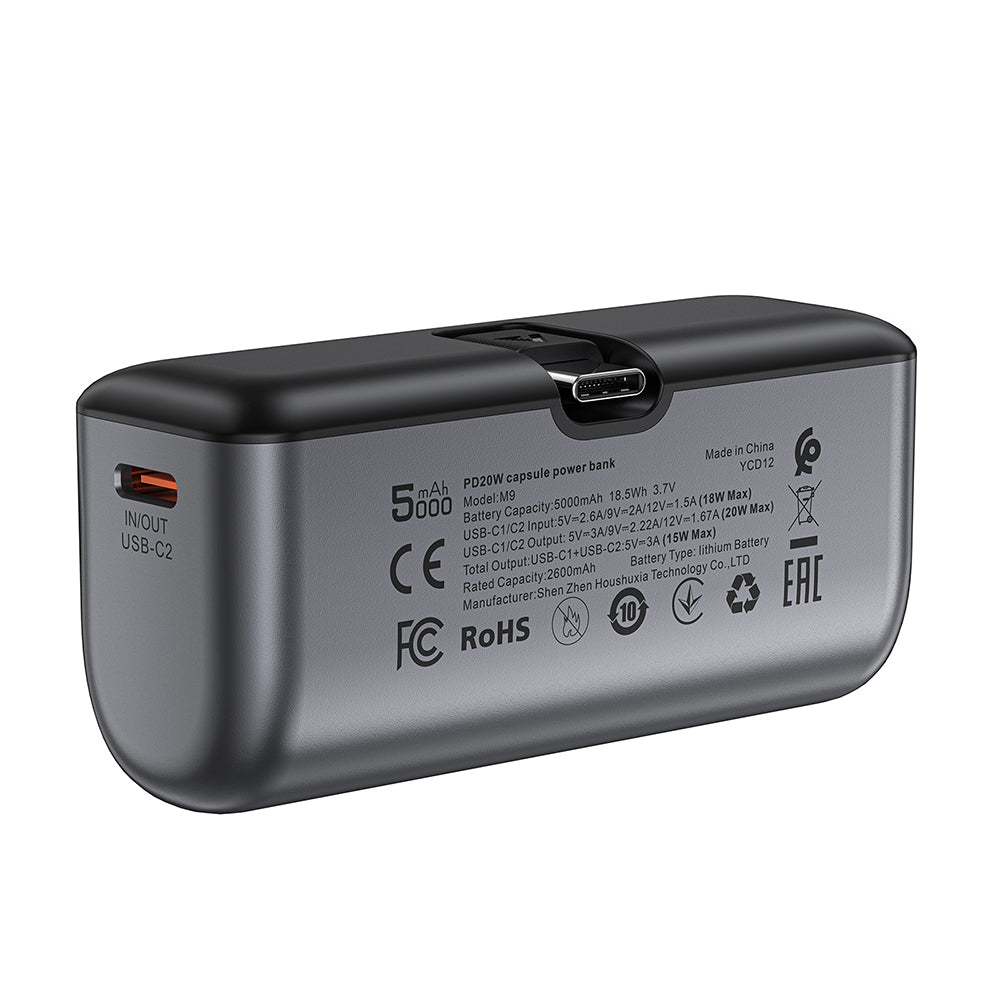 Acefast M9 külső akkumulátor, 5000mAh, 20W, PD, 2 x USB-C, fekete