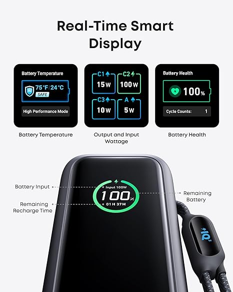 Anker külső akkumulátor, 25000mAh, 165W, QC + PD, 1 x USB-A - 3 x USB-C, Szürke A1695H11