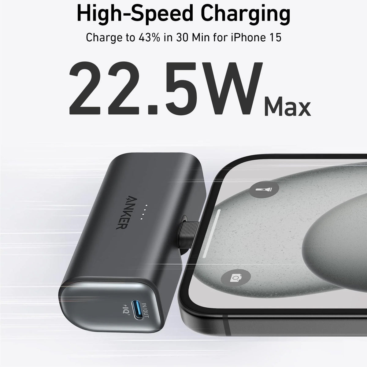 Anker Nano külső akkumulátor, 5000mAh, 22.5W, PD, 2 x USB-C, Fekete A1653H11
