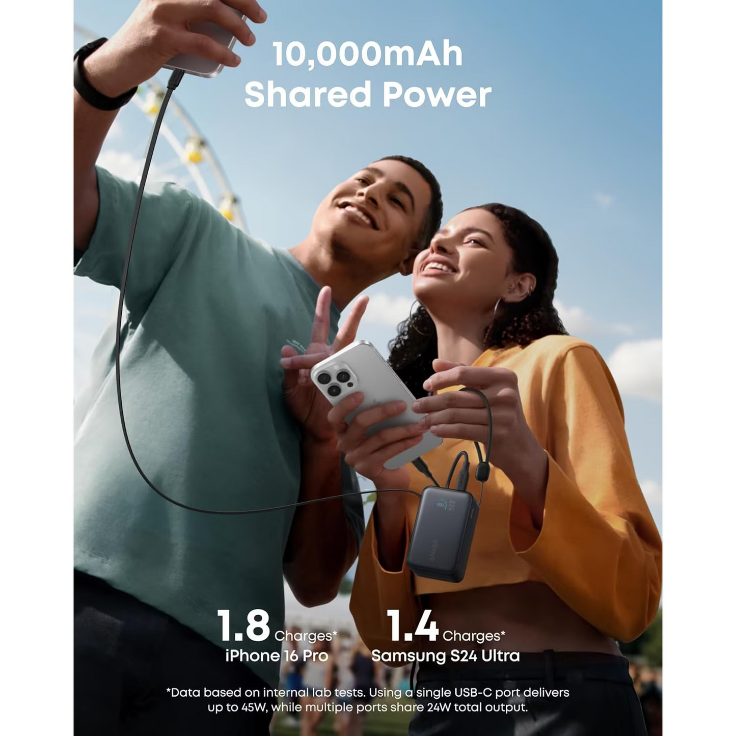 Anker Nano külső akkumulátor, 10000mAh, 45W, QC + PD, 1 x USB-A - 1 x USB-C, Fekete A1638H11