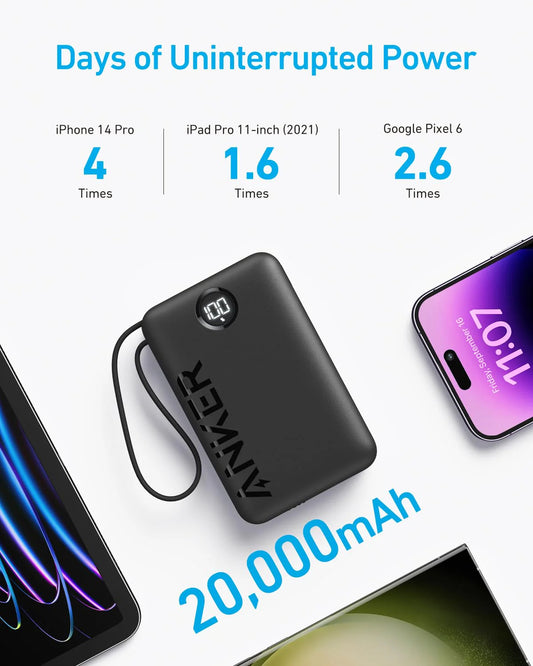 Anker PowerCore 335 külső akkumulátor, 20000mAh, 22,5W, QC + PD, 1 x USB-A - 2 x USB-C, fekete A1647G11