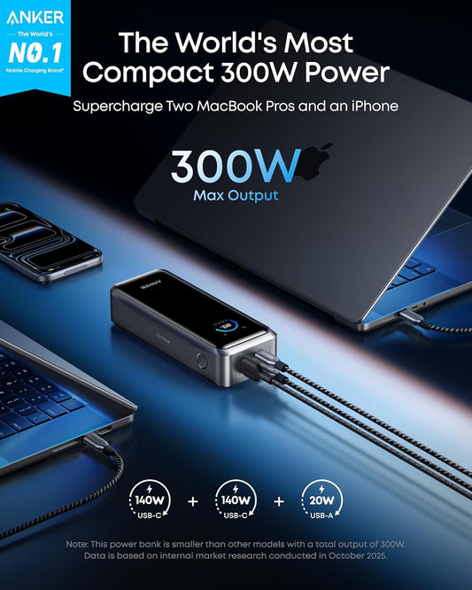 Anker Prime külső akkumulátor, 26250mAh, 300W, QC + PD, 1 x USB-A - 2 x USB-C, Fekete A110AH11