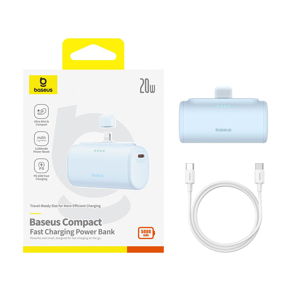 Baseus Compact külső akkumulátor, 5000mAh, 20W, PD, 1 x Lightning - 1 x USB-C, kék P10068307313-00