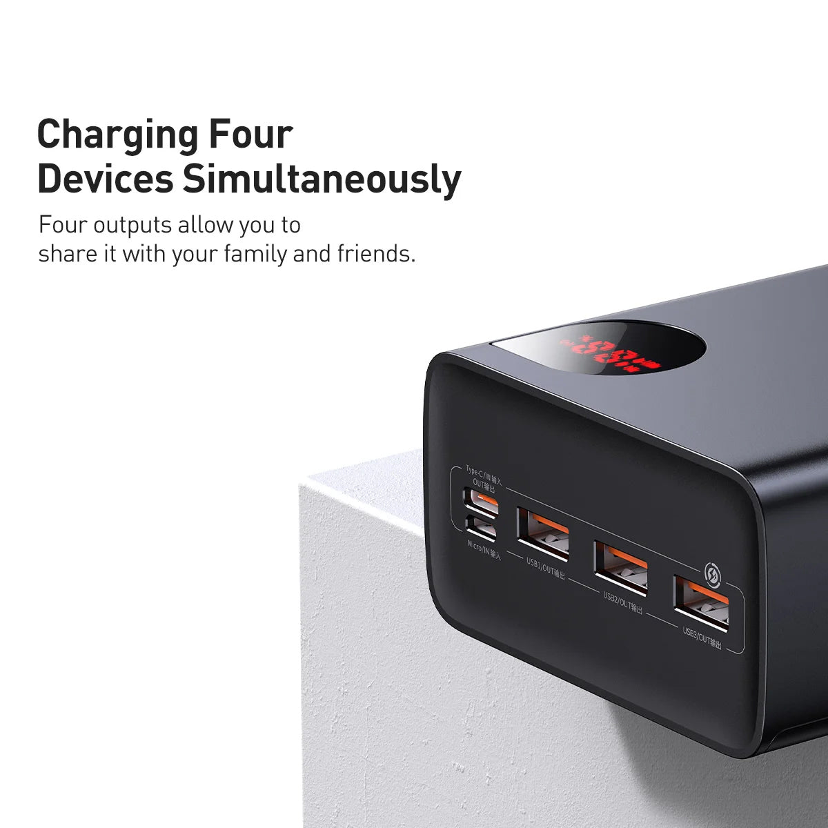 Baseus Adaman külső akkumulátor, 40000mAh, 22.5W, QC + PD, 1 x USB-C - 3 x USB-A, Fekete
