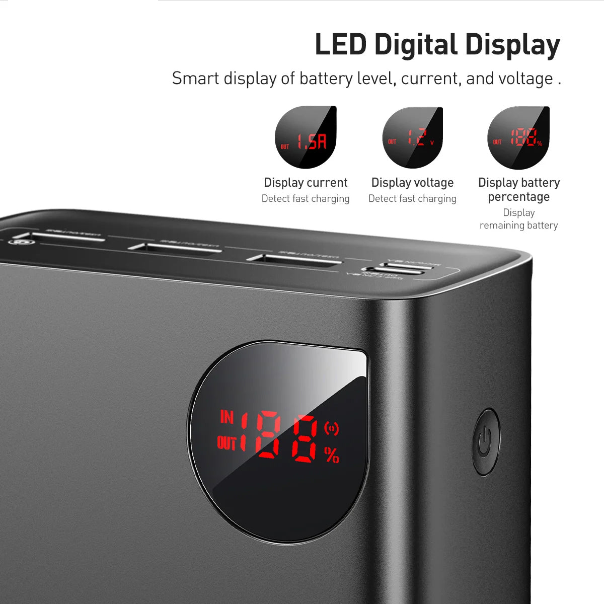 Baseus Adaman külső akkumulátor, 40000mAh, 22.5W, QC + PD, 1 x USB-C - 3 x USB-A, Fekete