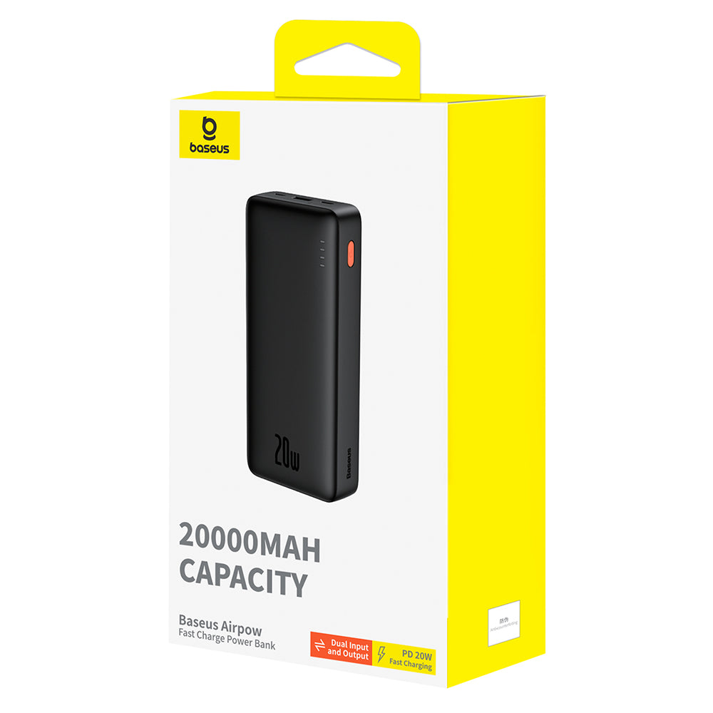 Baseus Airpow külső akkumulátor, 20000mAh, 20W, QC + PD, 1 x USB-A - 1 x USB-C, Fekete P10022804113-00