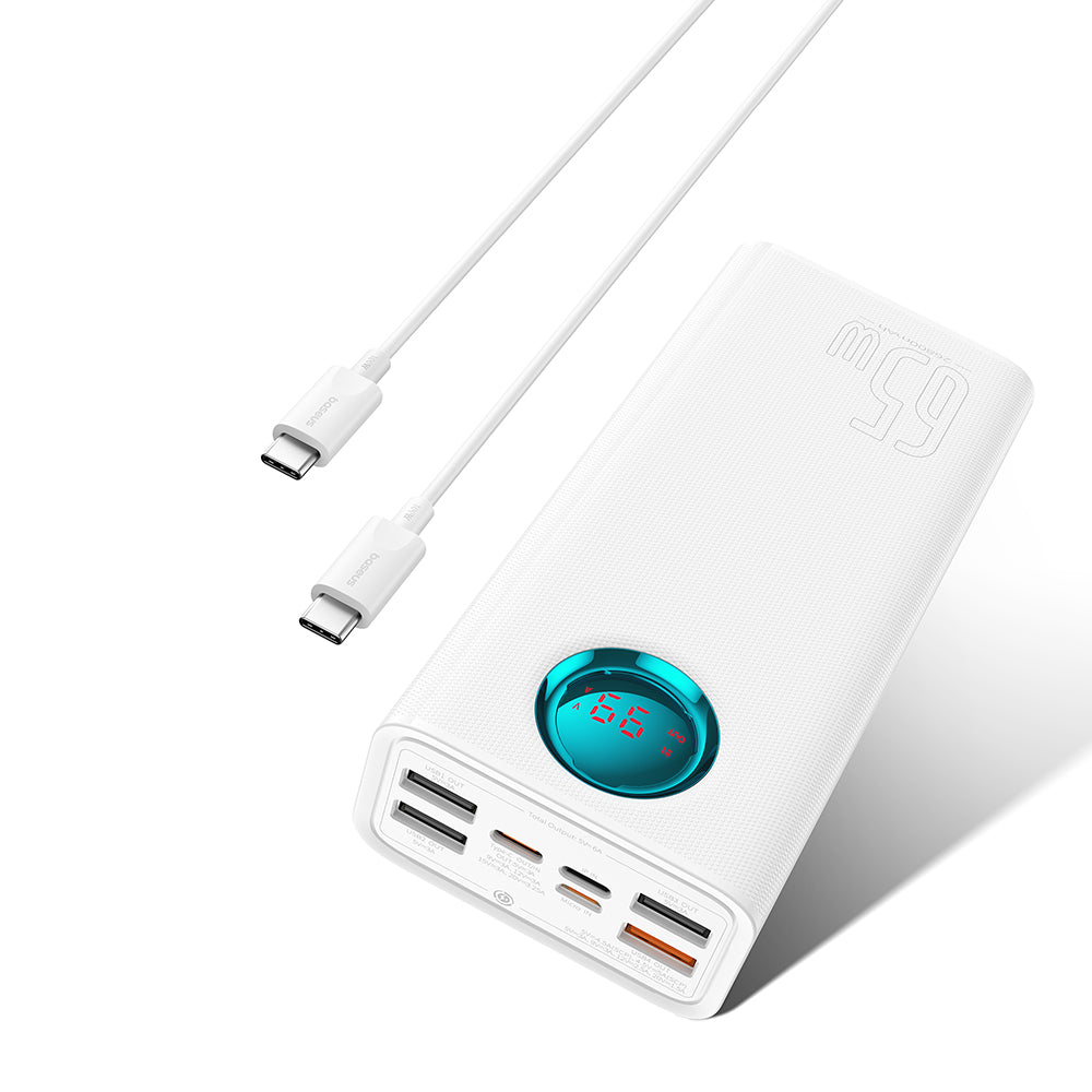 Baseus Amblight külső akkumulátor digitális kijelzővel, 26800mAh, 65W, QC + PD, 1 x USB-C - 4 x USB-A, Fehér P10022402223-00