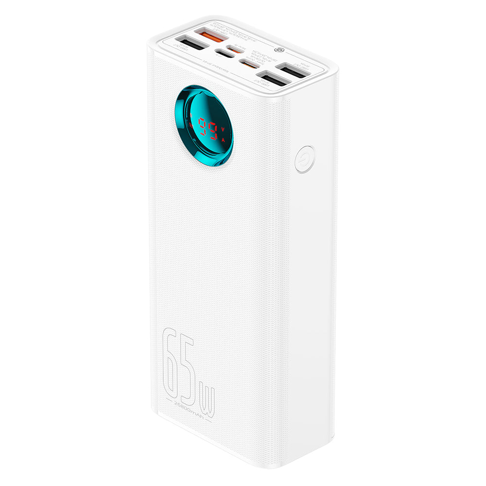 Baseus Amblight külső akkumulátor digitális kijelzővel, 26800mAh, 65W, QC + PD, 1 x USB-C - 4 x USB-A, Fehér P10022402223-00