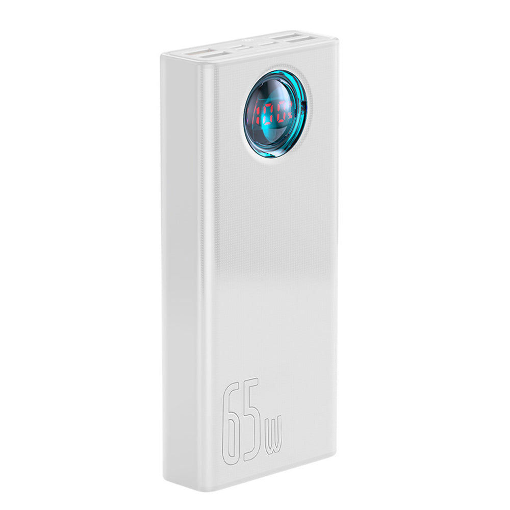 Baseus Amblight külső akkumulátor digitális kijelzővel, 30000mAh, 65W, QC + PD, 1 x USB-C - 4 x USB-A, Fehér PPLG000102