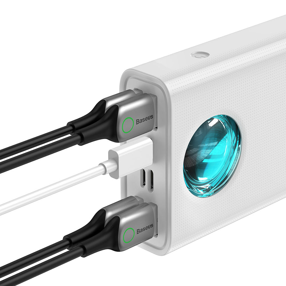 Baseus Amblight külső akkumulátor digitális kijelzővel, 30000mAh, 65W, QC + PD, 1 x USB-C - 4 x USB-A, Fehér PPLG000102